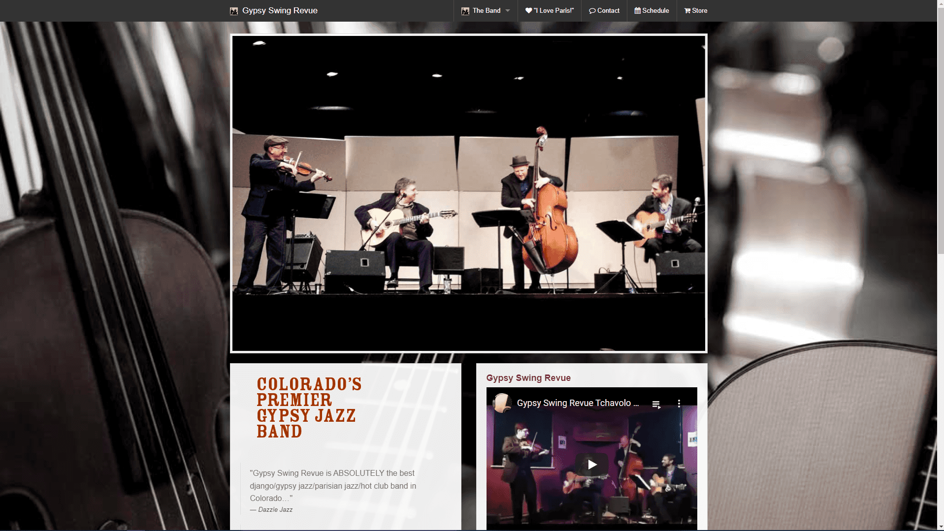 Gypsy Swing Revue website landing page.